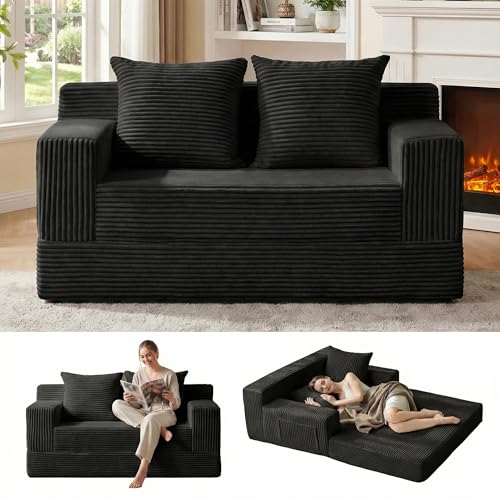 Convertible Corduroy Loveseat Sofa Bed, Folding Floor Sleeper Couch