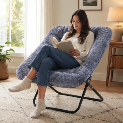 Oversized Faux Fur Moon Chair, Foldable Square Lounge Chair for Adults