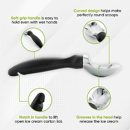 Heavy Duty Metal Ice Cream Scoop with Soft Grip Handle