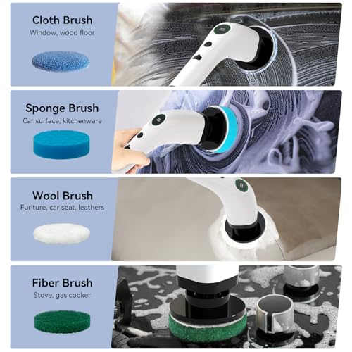 Cordless Electric Spin Scrubber with 8 Replaceable Heads & Extension Handle