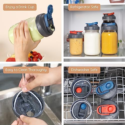 4-Pack Wide Mouth Mason Jar Flip-Top Lids, Leak-Proof Pour Spout Caps