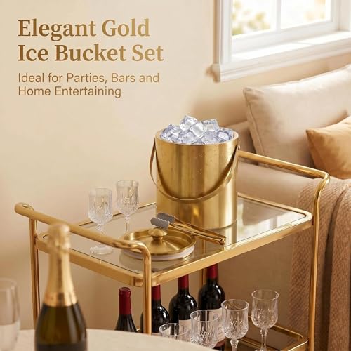 Gold 3L Double Wall Ice Bucket with Lid & Tongs – Stylish Bar Chiller