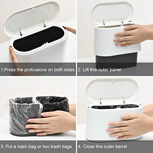 Mini Desk Trash Can with Lid - 0.5 Gal Small Countertop Wastebasket