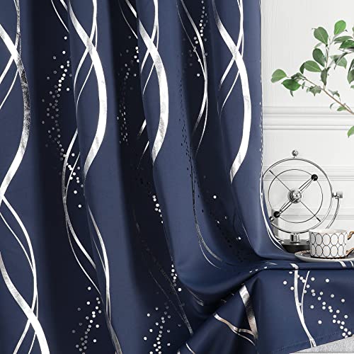 Navy Blue Blackout Curtains Set, 84-Inch Length, Energy Efficient