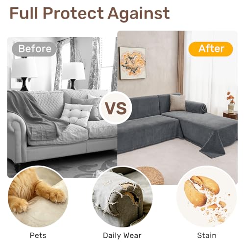 2-Piece L-Shaped Sectional Sofa Cover - Thick Washable Chenille (XL, Dark Gray)