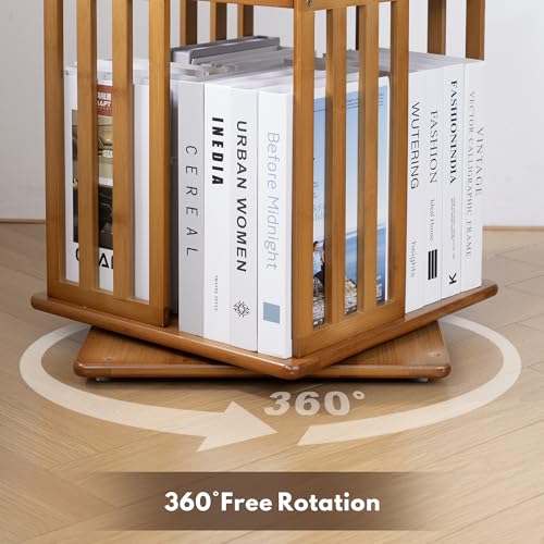 6-Tier Rotating Bamboo Bookshelf Tower - 360° Spinning Storage Rack