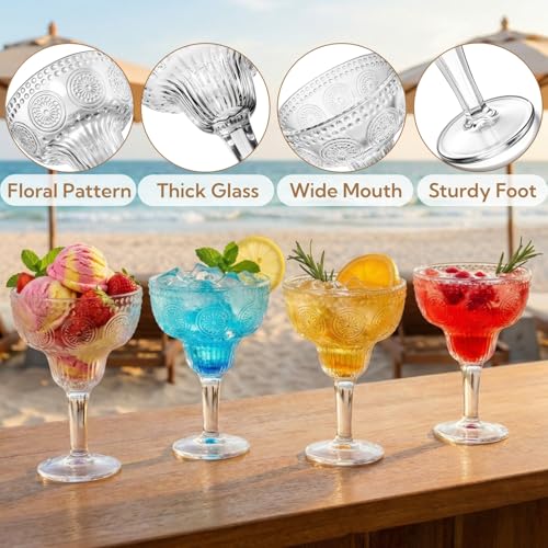 Pumtus 4 Pack 12oz Vintage Clear Glass Coupe Cocktail & Margarita Glasses