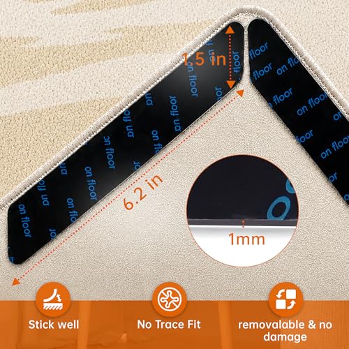 Non-Slip Rug Grippers for Hardwood Floors - 8 Pack Washable Carpet Tape
