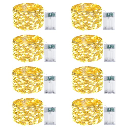 8 Pack Fairy Lights Battery Operated 16ft 50LED Warm White – EXF, Timer, Waterproof