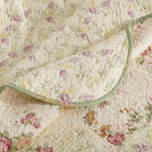 100% Cotton Patchwork Throw Quilt - Floral Design, 50 x 60 inches