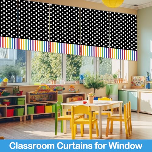 6 Pcs Classroom Window Valance Curtains, 36 x 24 Inch Polka Dot and Stripe