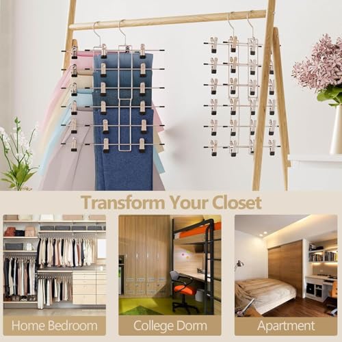 Lumigens 6-Tier Pants Hangers with Clips - Space Saving Closet Organizer 2 Pack
