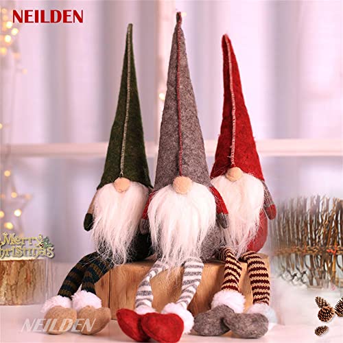 3pc Set Christmas Gnome Ornaments with Bendable Tall Hats, 20-inch