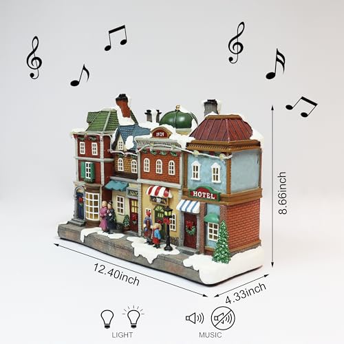 Lighted Christmas Village Scene with Music - 1929 Townhouse Decor