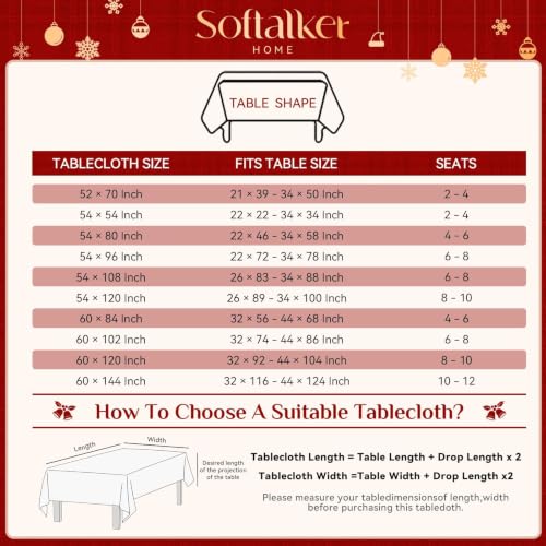 Softalker Christmas Checkered Tablecloth Rectangle 60 x 102 Inch Red Holiday Decor