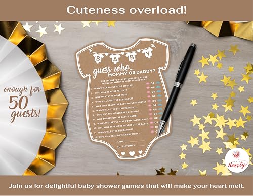 Party Hearty Kraft Guess Who Mommy or Daddy Baby Shower Game Set - 50 Cards
