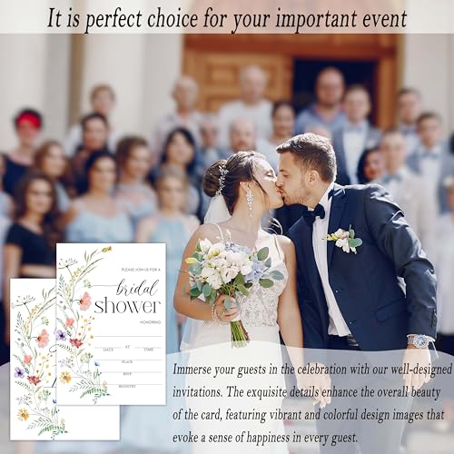 25 Colorful Wildflower Bridal Shower Invitations with Envelopes 4x6