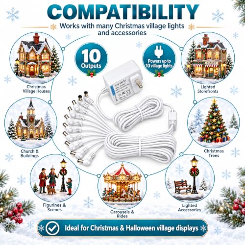 4.5V Power Adapter for Lemax Christmas Halloween Village Lights - Multi-Output