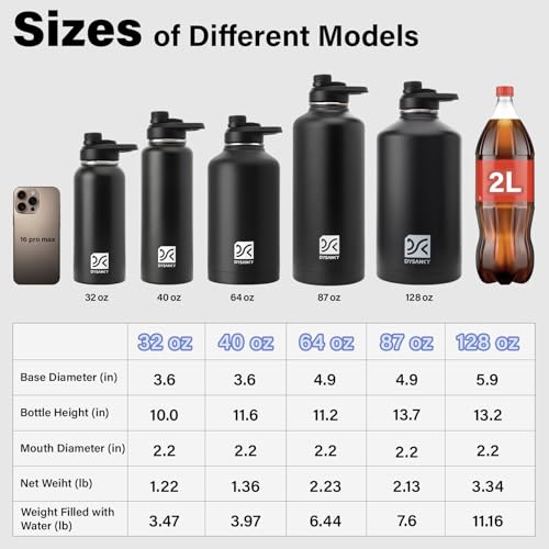 64 oz Insulated Stainless Steel Water Bottle - Half Gallon Sports Jug with Straw