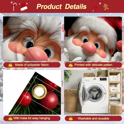 ANNA QUEEN 7x16FT Christmas Garage Door Cover Santa Claus Breaking Through Wall