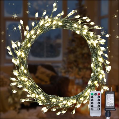 WEGRASY 33ft 300 LED Christmas Fairy String Lights, Plug-in, 8 Modes, Warm White with Green Wire