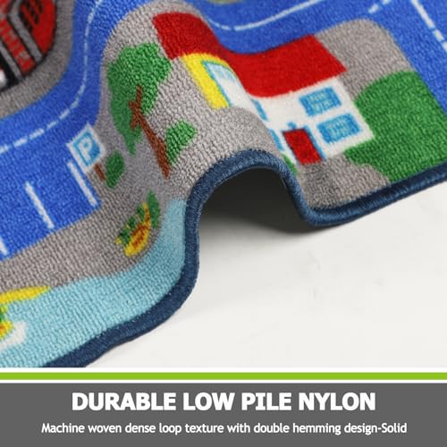 Kids City Road Playmat - 5' x 6'6" Washable Non-Slip Car Track Area Rug