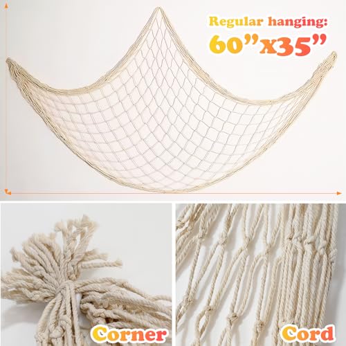 2-Pack Natural Cotton Fishing Net Decor for Nautical Party Backdrop