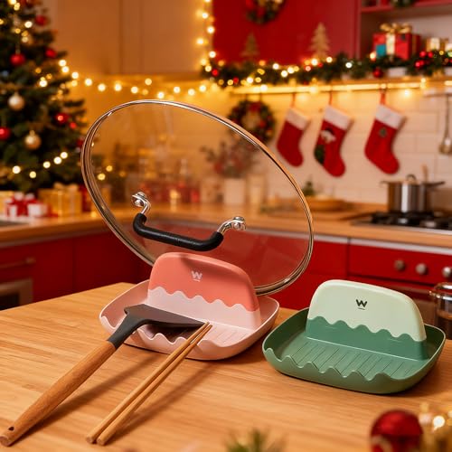 IYOOH 2-Pack Green Spoon Rests with Lid Holder, No Mess Countertop Utensil Holder