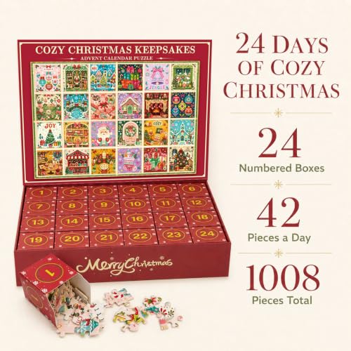 Christmas Advent Calendar Jigsaw Puzzle for Adults - 24 Days of Festive Scenes, 1008 Pieces