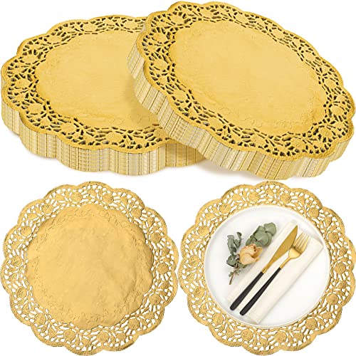200 Pcs 14-Inch Round Gold Lace Paper Doilies for Party Table Decoration