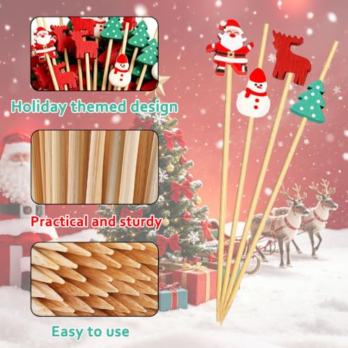 Christmas Cocktail Picks 100Pcs - Santa, Snowman, Tree & Elk Toothpicks (Variation: Christmas Cocktail Picks)