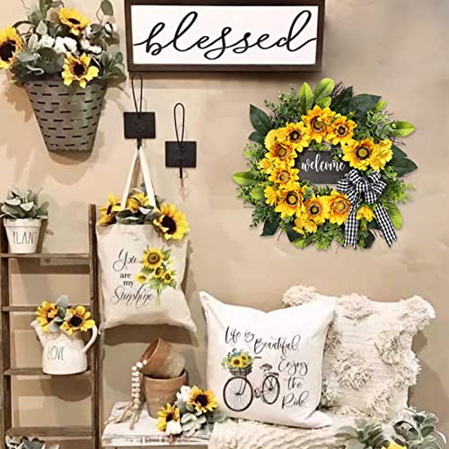 20-Inch Sunflower Welcome Wreath for Front Door Farmhouse Decor