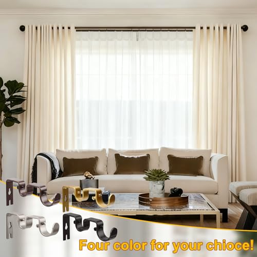 Double Curtain Rod Brackets, 3 Pack Heavy Duty Metal Holders for 1" & 5/8" Rods