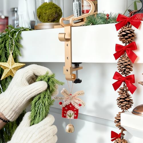 Adjustable 2-in-1 Christmas Stocking & Garland Holders for Mantel, 4-Pack (Gold)