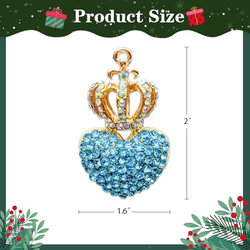 JUESMOS Blue Love Heart Crown Christmas Ornaments with Rhinestones