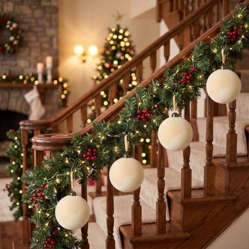 Cream 9 Velvet 6-Inch Christmas Balls – Large Flocked Xmas Ornaments