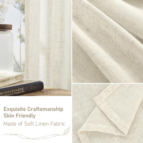 Natural Ivory Semi Sheer Linen Curtains - Light Filtering (2 Panels, 52x84 in)