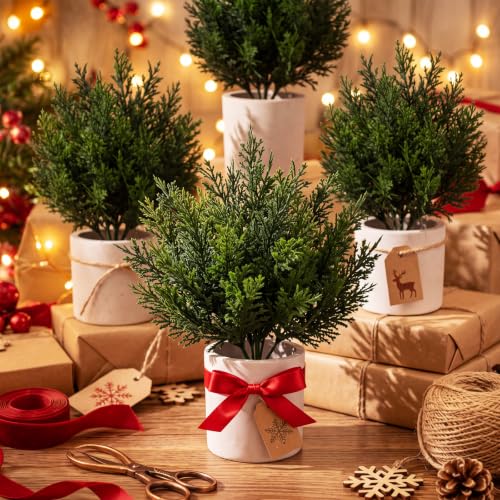 Threehoney 12 Pack White Mini Cedar Bushes - 8.27in Artificial Christmas Trees, 21 cm