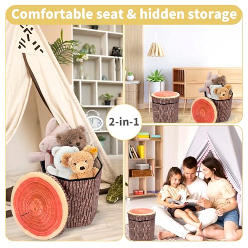 Hoohnnaa 11-inch Tree Stump Storage Ottoman Cube - Rustic Footstool & Seat