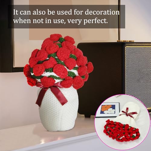 Red 43'' Crochet Flower Blanket - Handmade Rose Bouquet Throw Gift for Women