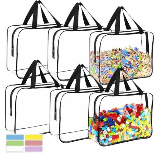 6-Pack Clear Toy Storage Bags with Zipper & Labels - Waterproof PVC Organizer