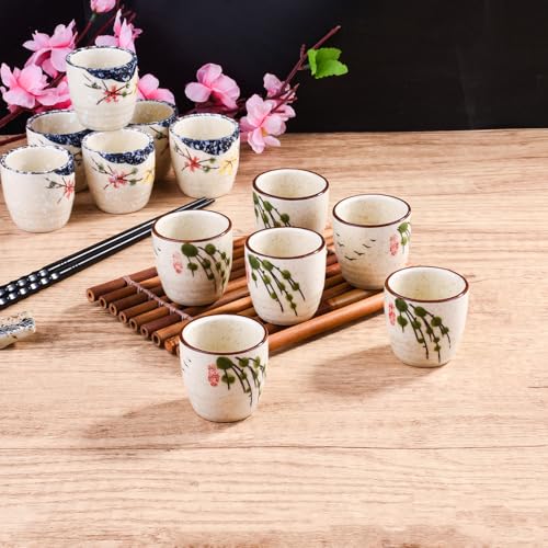 Set of 6 Porcelain Sake Cups - Vintage Willow Small Tasting Mug, 42ml - Swlthwen ls