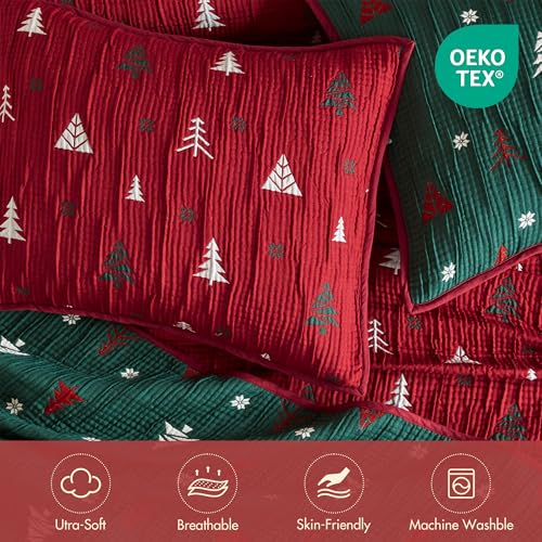 Madison Park Christmas Coverlet Set Queen 3pc Red & Green Holiday Bedding