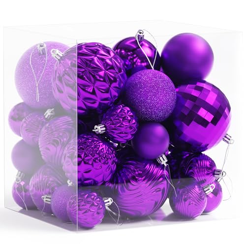 36-Piece Shatterproof Christmas Ball Ornaments Set - Multi-Size, Purple