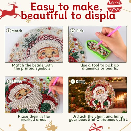 Christmas Pearl Diamond Painting Suncatcher Kit - 3D Beaded Holiday Wall Decor