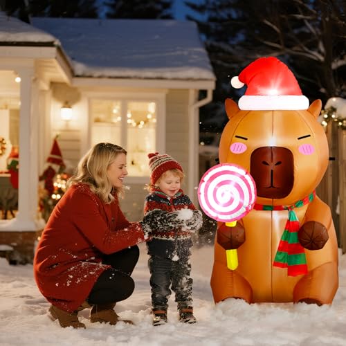 5ft Capybara Christmas Inflatable Outdoor Decor with LED Lights - Anroog