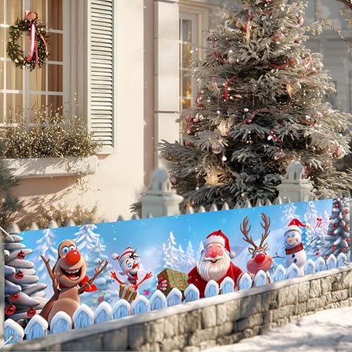 Christmas Yard Banner Santa Reindeer Snowman 78x17 Inches Outdoor Holiday Decoration