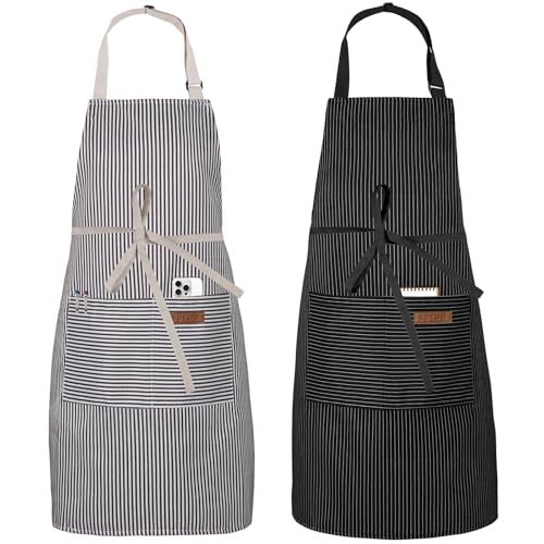 Adjustable Bib Apron with Pockets - 2 Pack Kitchen Cooking Aprons