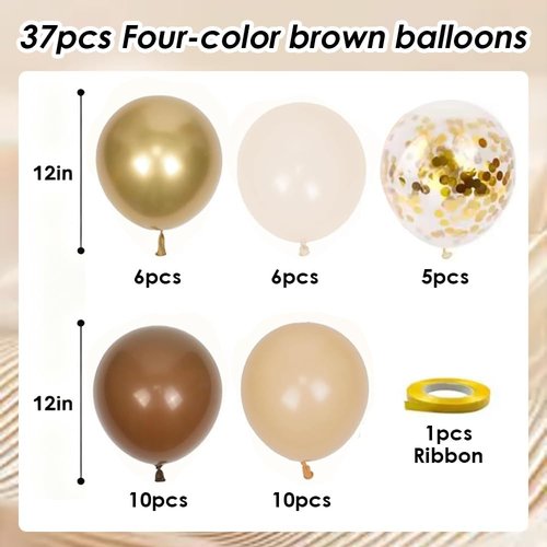 Brown & Gold Balloons - 12 Inch Light Sand White Confetti for Bridal Shower & Birthday Decor