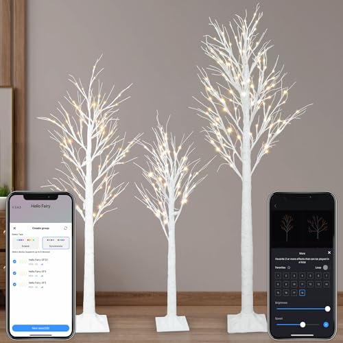 Aoycocr Lighted Birch Trees Set 4FT, 5FT, 6FT with App Control & 18 Modes